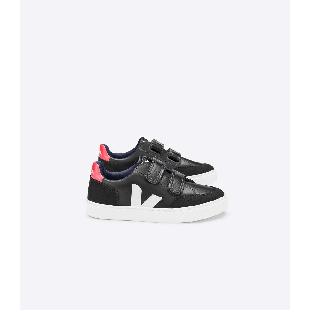 Veja V-12 LEATHER Sneakers Kinderen Black/White | BE 870QMA